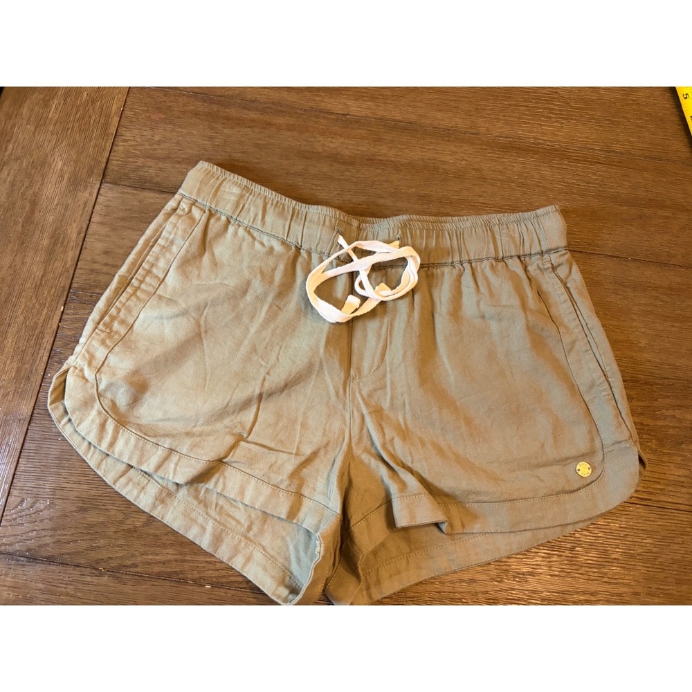 Roxy Shorts Womens Small Olive Green Linen Blend Drawstring Dolphin Hem Casual